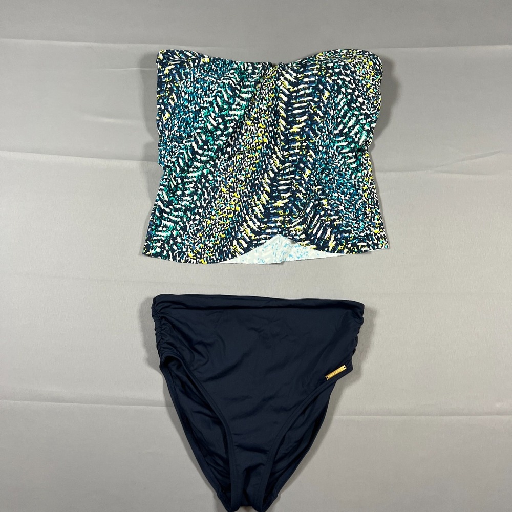 Vince Camuto Draped Tankini Top Womens S Blue Printed Removable Strap Swimwear